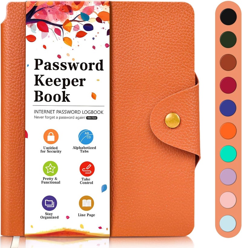 BLESWIN Password Keeper with Alphabetical Tabs, Internet Password Organizer for Contacts, Websitesm Special Days and Notes – 6'' x5.1'', Orange - Image 1